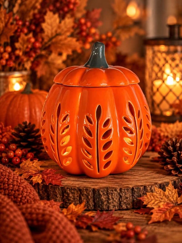 Oranje blad-uitgesneden herfstpompoen oliebrander en waxverwarmer
