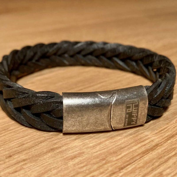 Herenarmband 15 mm gevlochten zwart met vintage sluiting