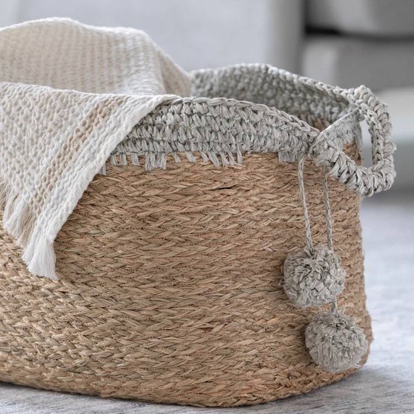 Mand zeegras bamboe Naturel-grijs. Maat M - 35 cm breed x 30 cm hoog