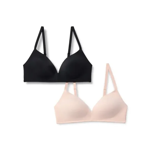Taille : 85E - Amazon Essentials Lot de 2 Bralette Plunge avec Rembourrage en Microfibre Noir et Pétale Clair