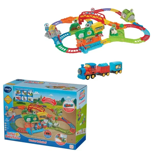 (Allemand) VTech Tut Tut Baby Flitzer Gare de train colorée Jeu interactif avec train motorisé et 6 zones de jeu