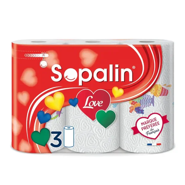 Sopalin 419985 Rouleaux d’essuie-tout triple épaisseur x3, décorés, FSC, emballage recyclé