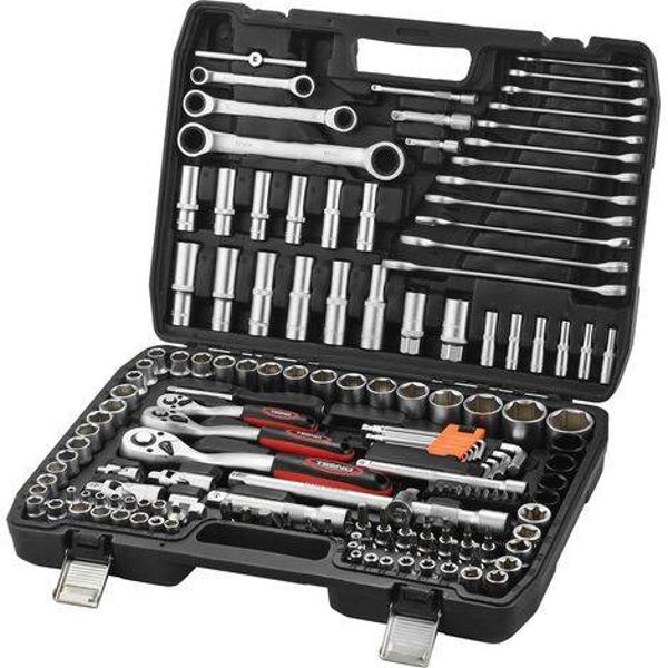 Teeno – Coffret cliquet 151 pièces – 3 clés à cliquet 72 dents – Douilles 1/4'', 3/8'', 1/2'' en acier CR-V – Boîte de transport