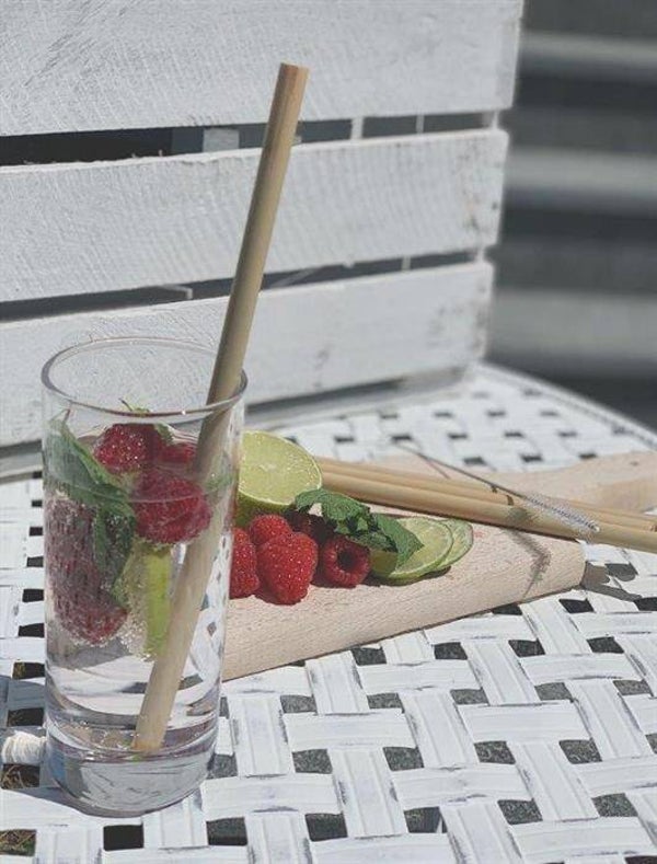 10 x Bambus Trinkhalme 12er Set in Baumwollbeutel, Länge Trinkhalm: 22cm