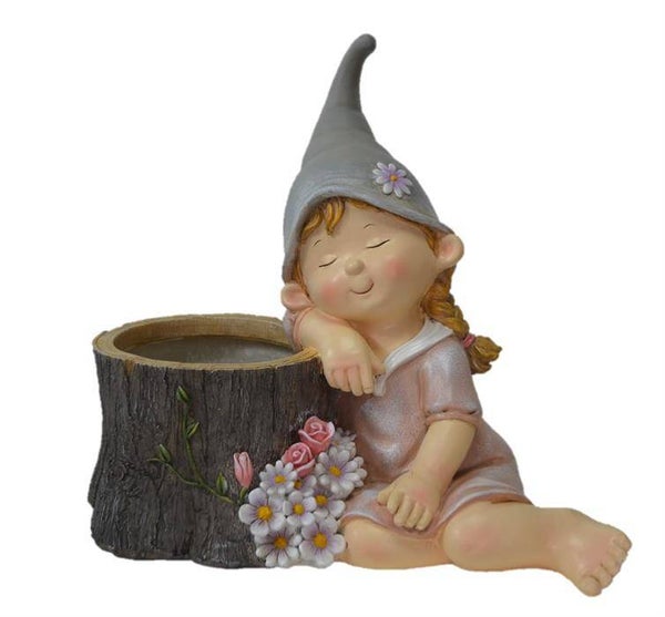 Figur Mädchen mit Blumentopf aus Polyresin