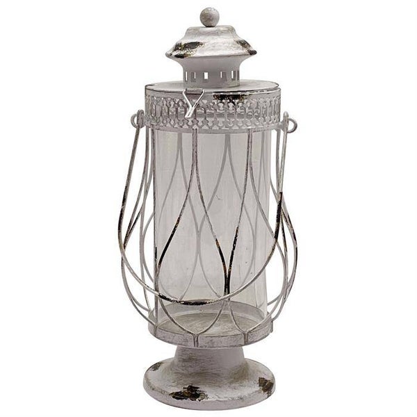Laterne aus Metall in Altgrau mit Glaseinsatz