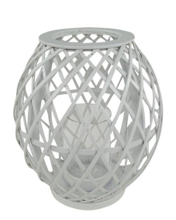 Laterne Holz aus Bambus rund mit Glaseinsatz