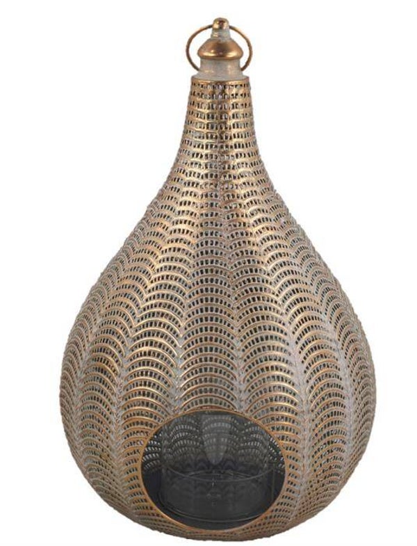 Laterne Oriental aus Metall in Gold mit Glaseinsatz