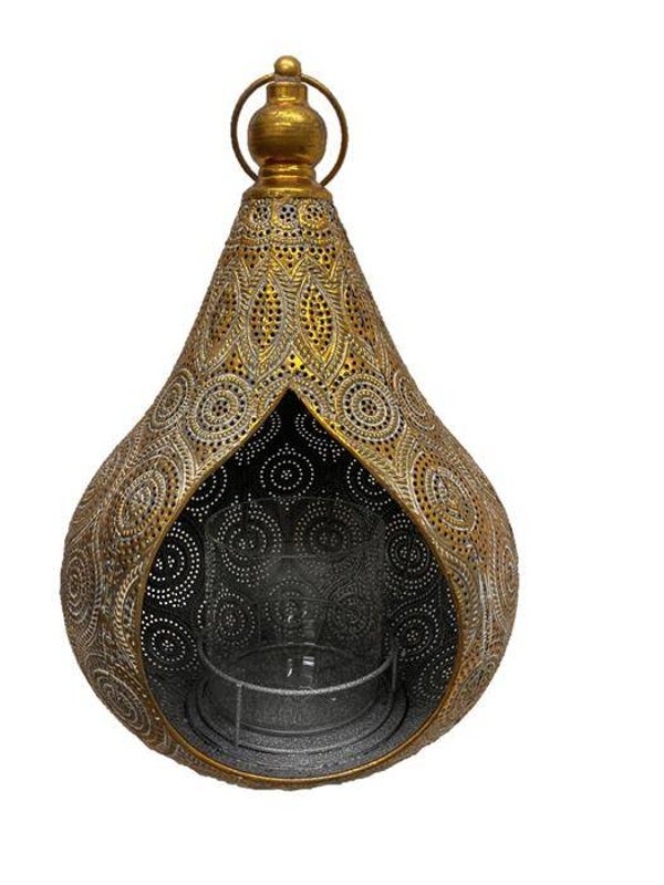 Laterne Oriental aus Metall in Gold mit Glaszylinder