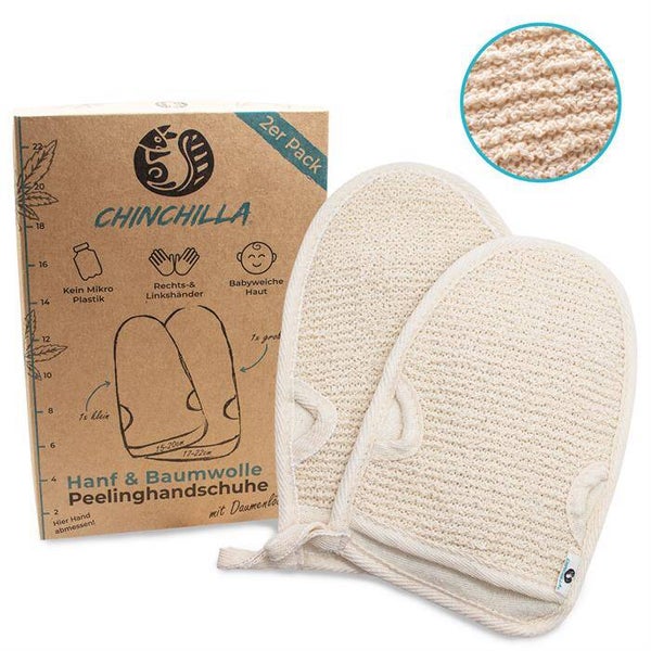 2 x Peelinghandschuhe 2er Set aus 50% Hanf 50% Baumwolle