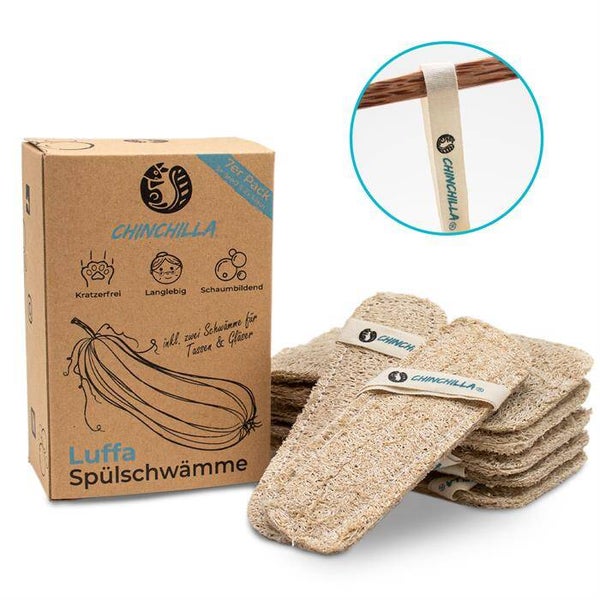 2 x Spülschwämme Luffa 7er Set aus 100% natürlichem Luftschwamm und Baumwolle