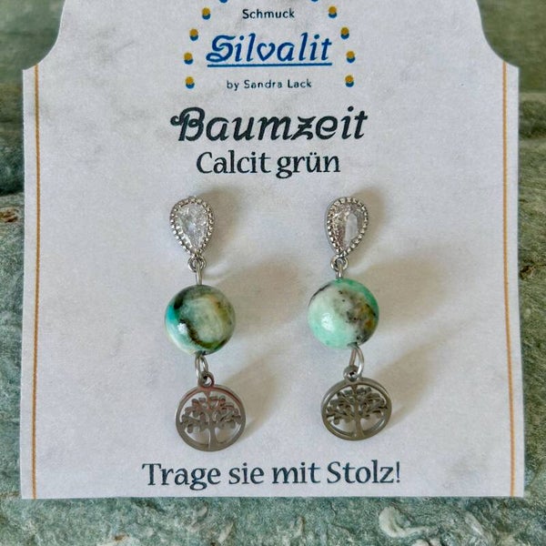 Ohrstecker Strass, Calzit grün-grau
