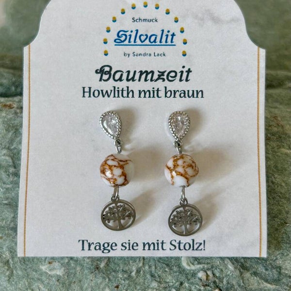 Ohrstecker Strass, Howlith mit braun