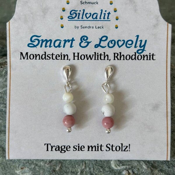 Ohrstecker Silber, Mondstein, Howlith, Rhodonit