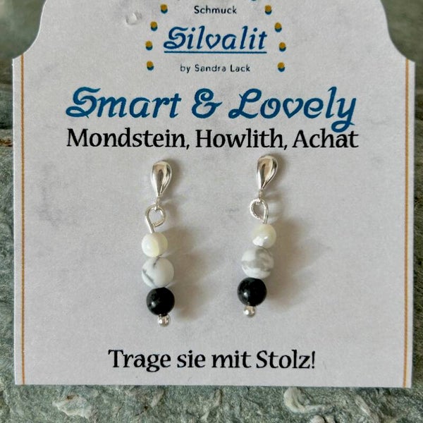 Ohrstecker Silber, Mondstein, Howlith, Achat