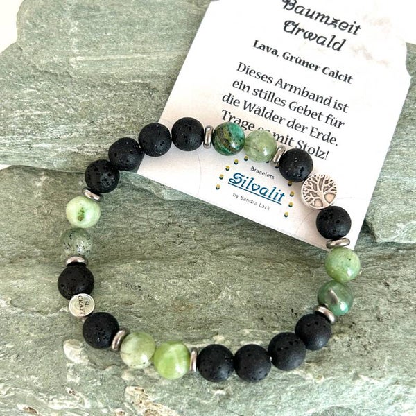 Edelstein Armband Urwald, Lava - Calcit grün