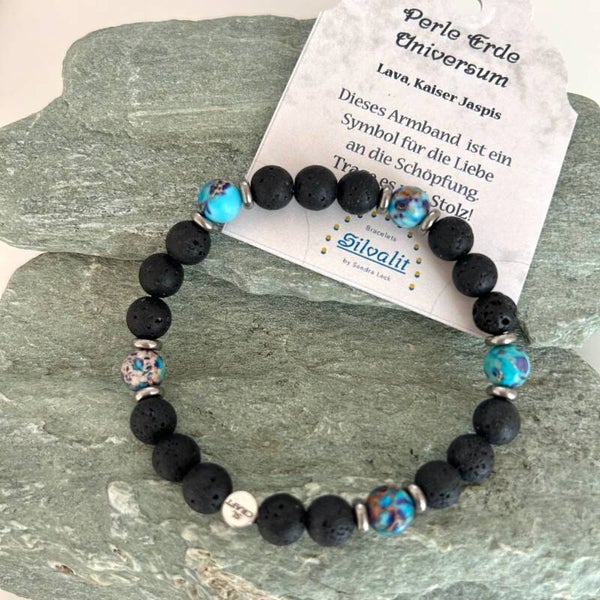 Edelsteinstein Armband Perle Erde, Kaiserjaspis blau bunt - Lava