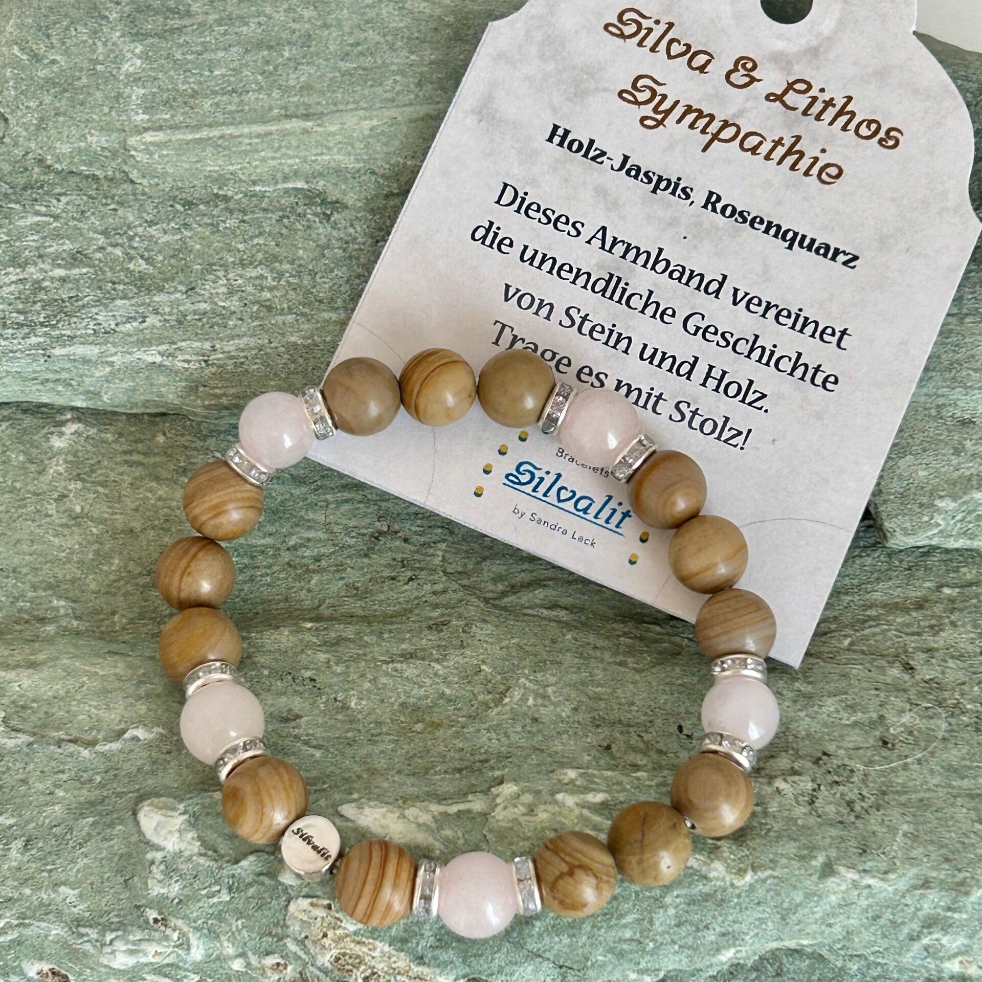 Edelstein Armband Sympathie, Holz Jaspis - Rosenquarz