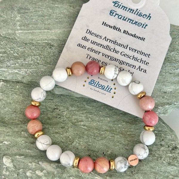 Edelstelstein Armband Traumzeit, Howlith - Rhodonit