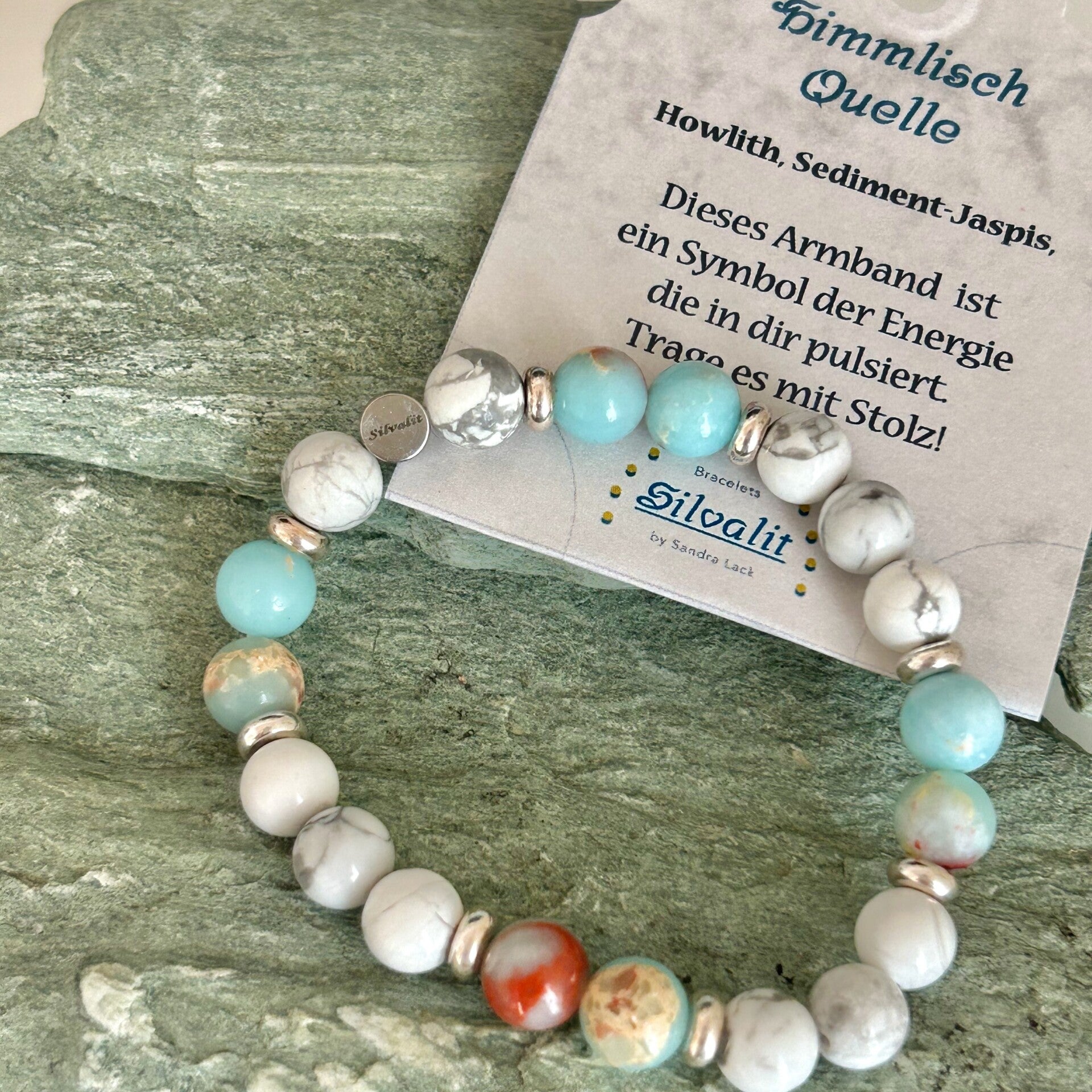 Edelsteinstein Armband Quelle, Howlith - Ocean Jaspis
