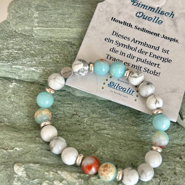 Edelsteinstein Armband Quelle, Howlith - Ocean Jaspis
