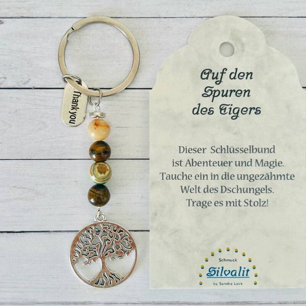 Schlüssel Anhänger Lebensbaum - Tigerauge, Achat, Calcit
