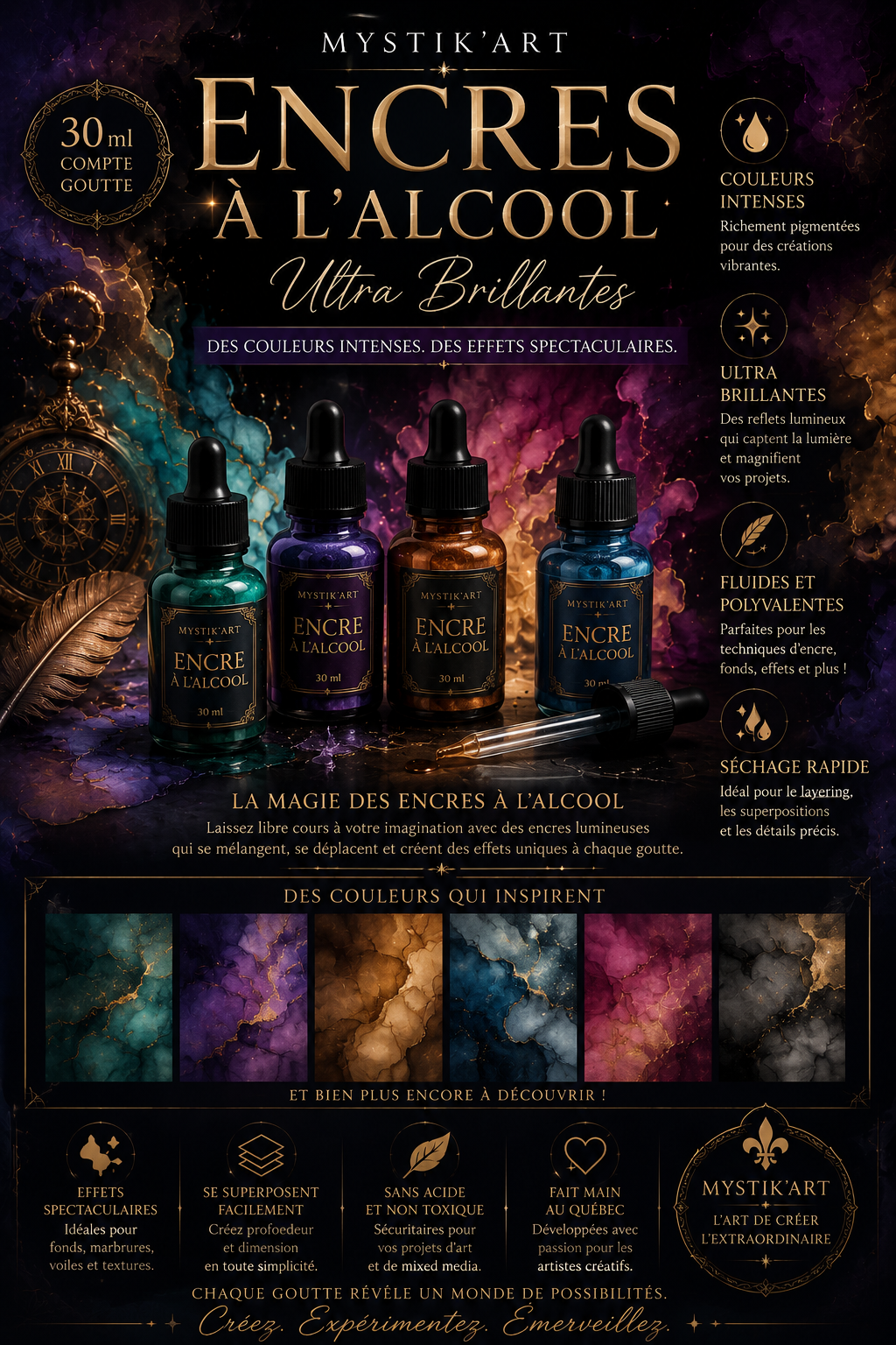 Encre à l'alcool métallique - plusieurs couleurs-