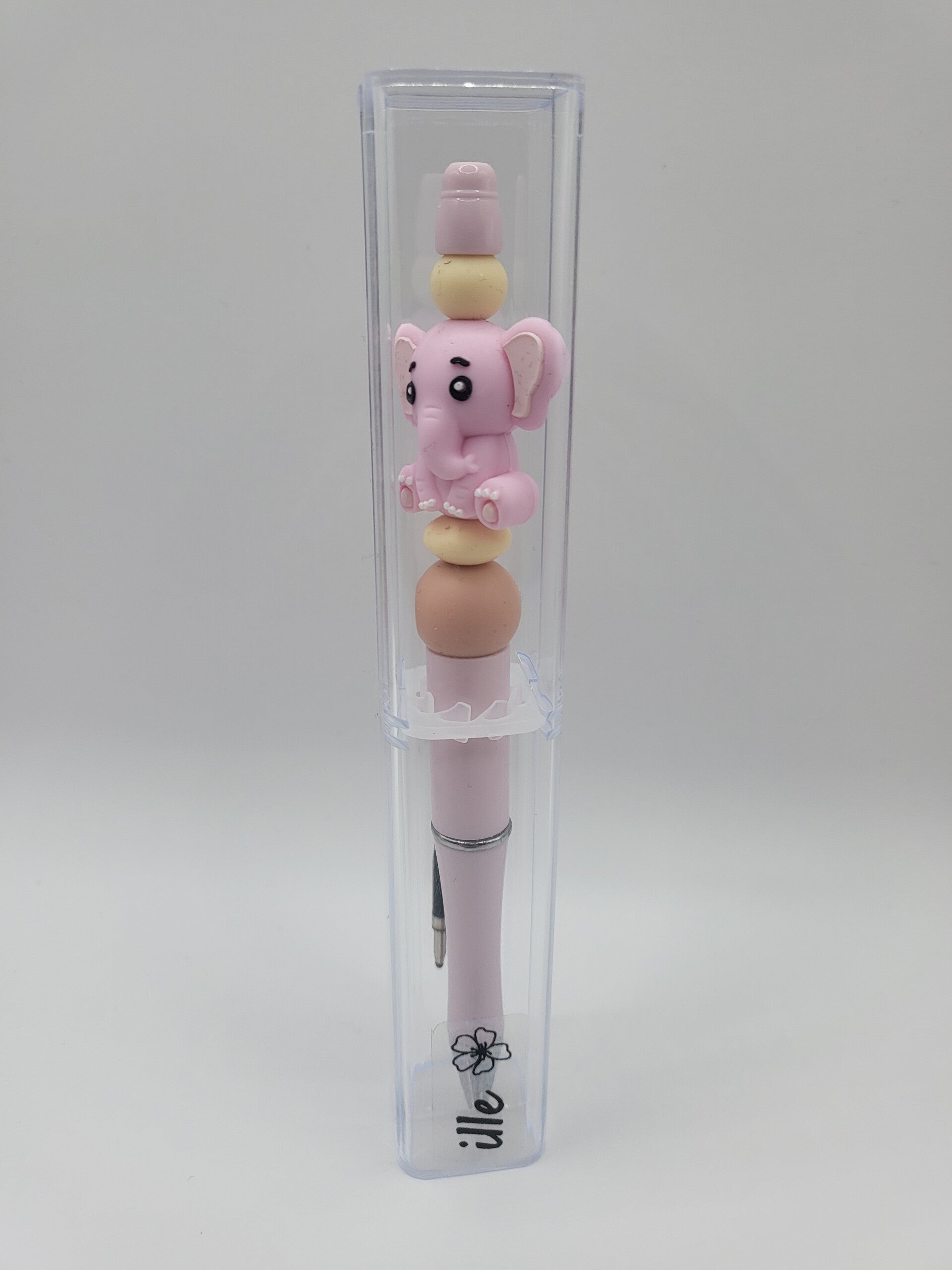 Pen met olifantje in roze, zalm en lichtgeel.
