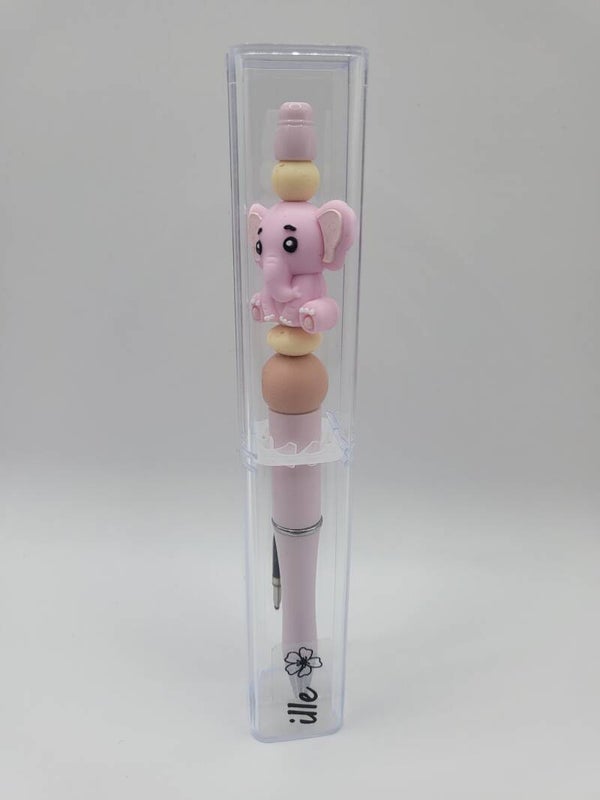 Pen met olifantje in roze, zalm en lichtgeel.