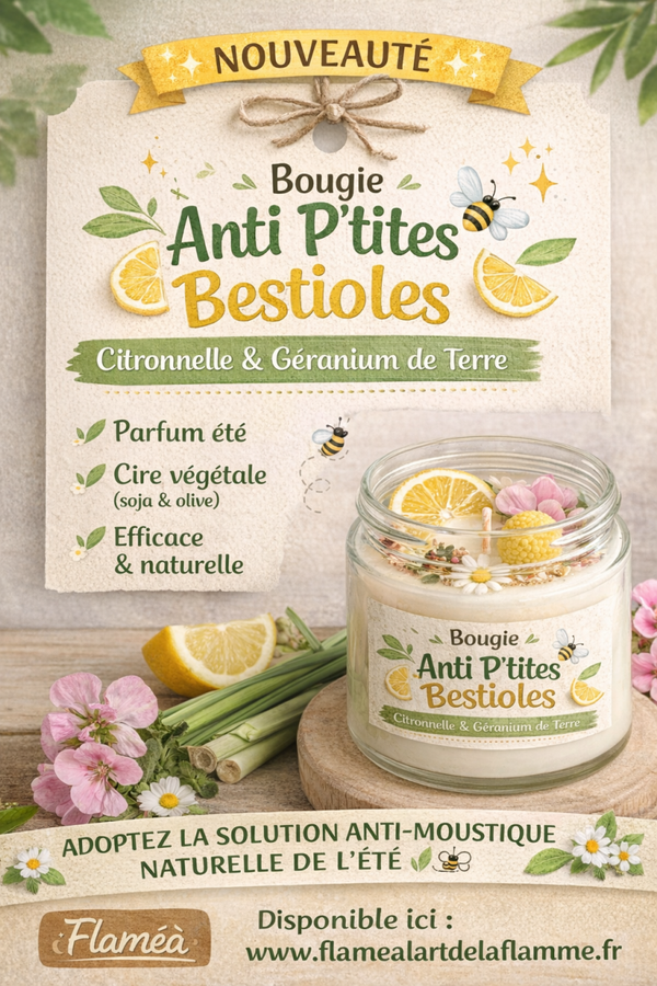 🕯️ Bougie Anti P’tites Bestioles – Citronnelle & Géranium 🍋🌿