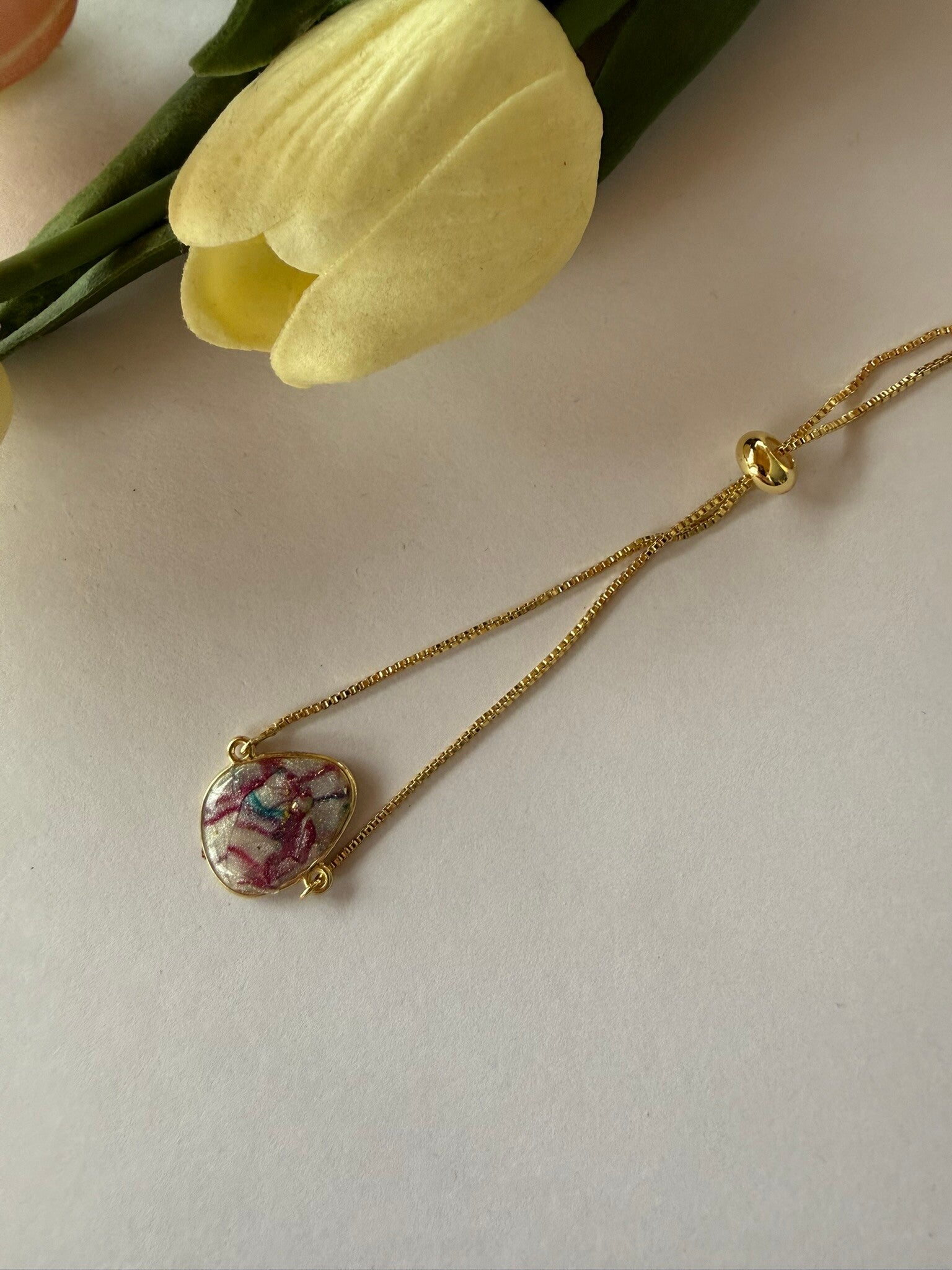 Armband; Tunnelzug; goldfarben; lila-blau
