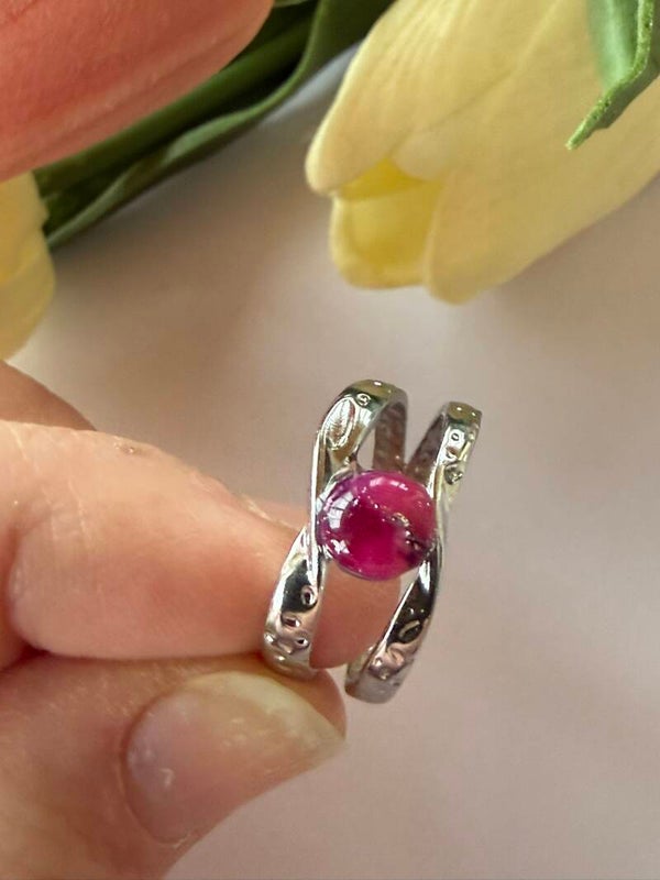 Ring rund silberfarben; pink