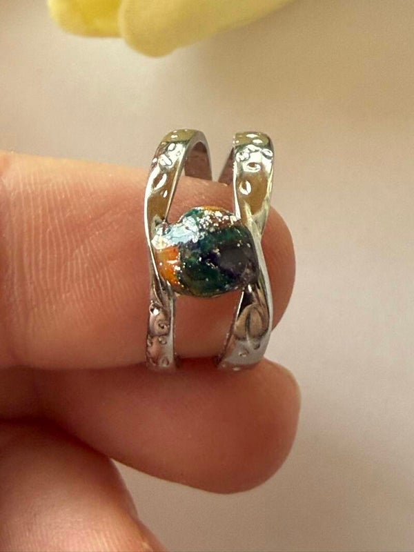 Ring rund silberfarben; orange-lila