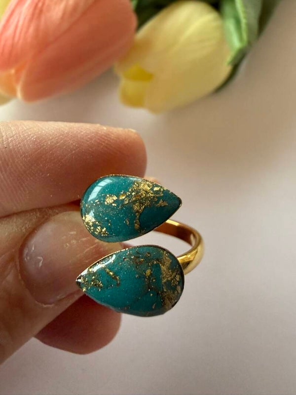 Ring rund goldfarben; türkis