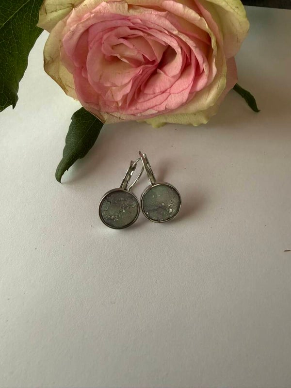Klappverschluss Hängeohrringe 12mm; silberfarben; Pastelltöne grün-lila