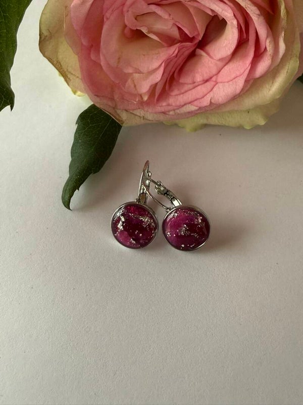Klappverschluss Hängeohrringe 10mm; silberfarben; pink