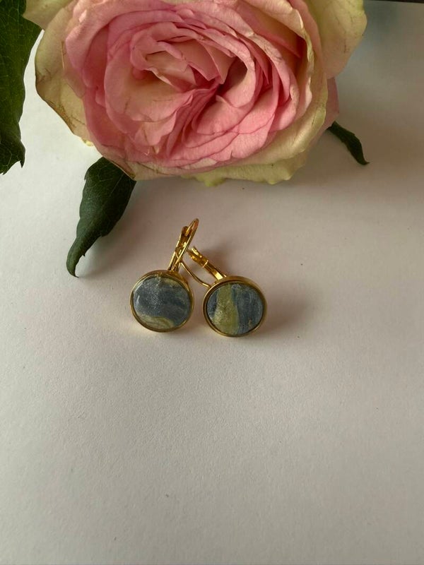 Klappverschluss Hängeohrringe 12mm; goldfarben; blau-gelb Pastelltöne
