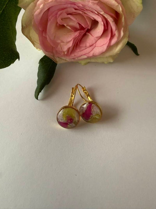 Klappverschluss Hängeohrringe 10mm; goldfarben; gelb-pink