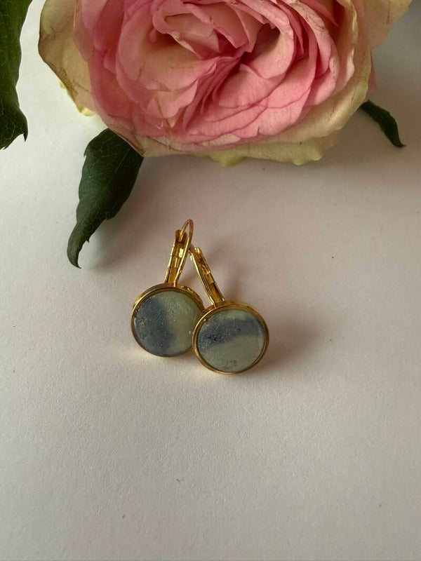 Klappverschluss Hängeohrringe 10mm; goldfarben; blau-gelb