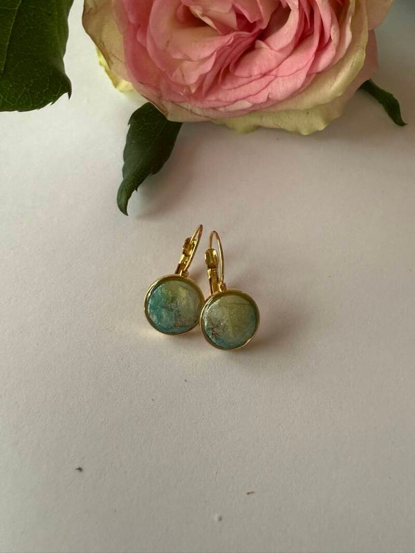 Klappverschluss Hängeohrringe 10mm; goldfarben; gelb-grün