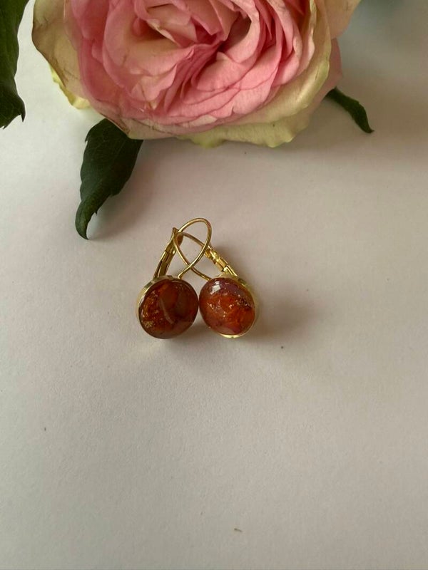 Klappverschluss Hängeohrringe 10mm; goldfarben; rot-orange