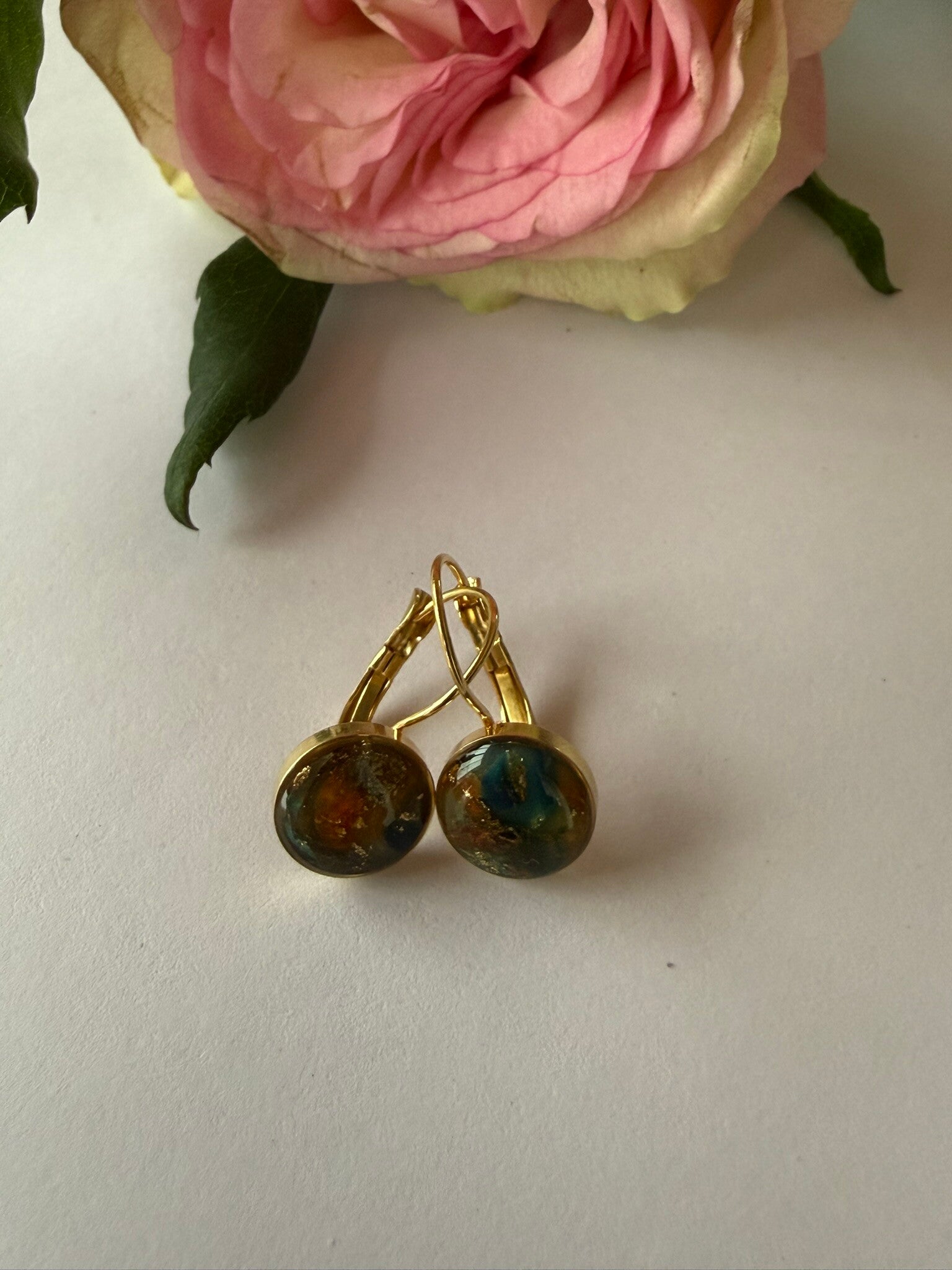 Klappverschluss Hängeohrringe 10mm; goldfarben; bunt