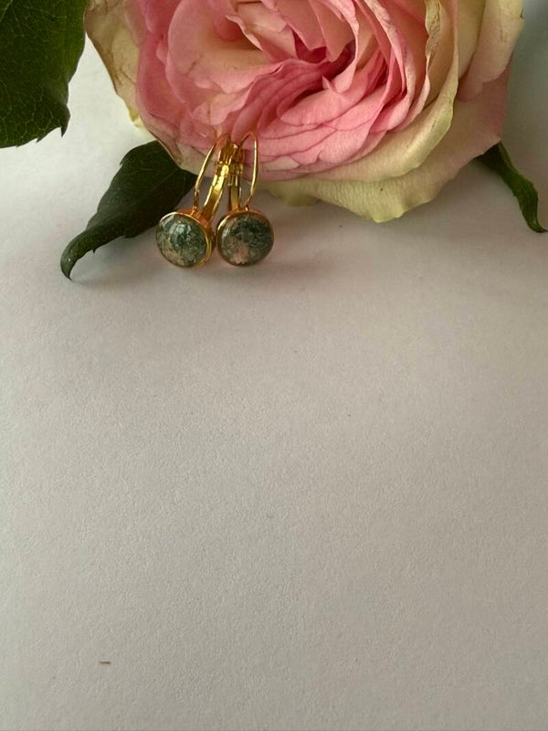 Klappverschluss Hängeohrringe 8mm; goldfarben; grün-rosa