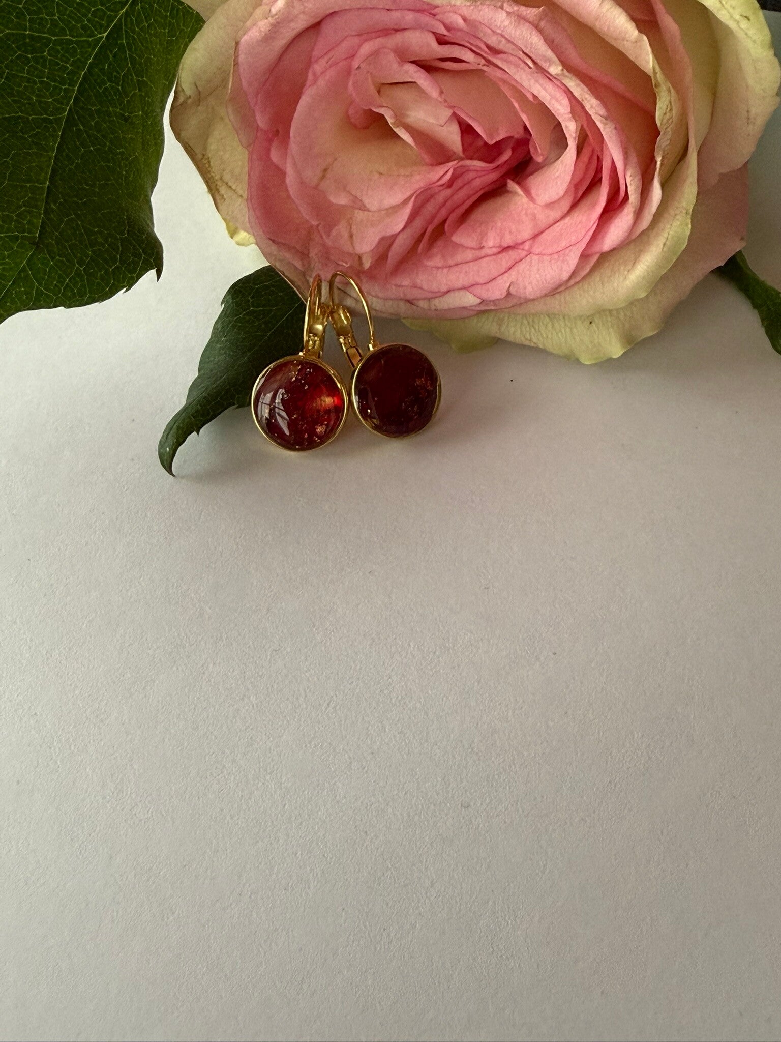Klappverschluss Hängeohrringe 10mm; goldfarben; Rottöne