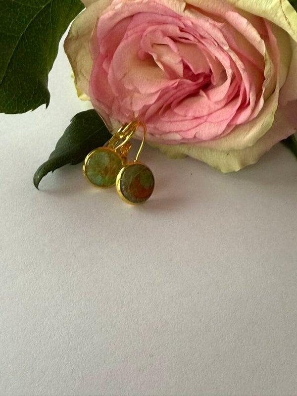 Klappverschluss Hängeohrringe 10mm; goldfarben; grün-apricot