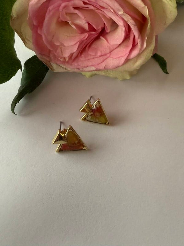 Stecker dreieckig; goldfarben; pink-gelb