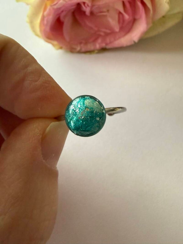 Ring rund; silberfarben; türkis