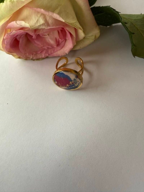 Ring runde goldfarben; bunt