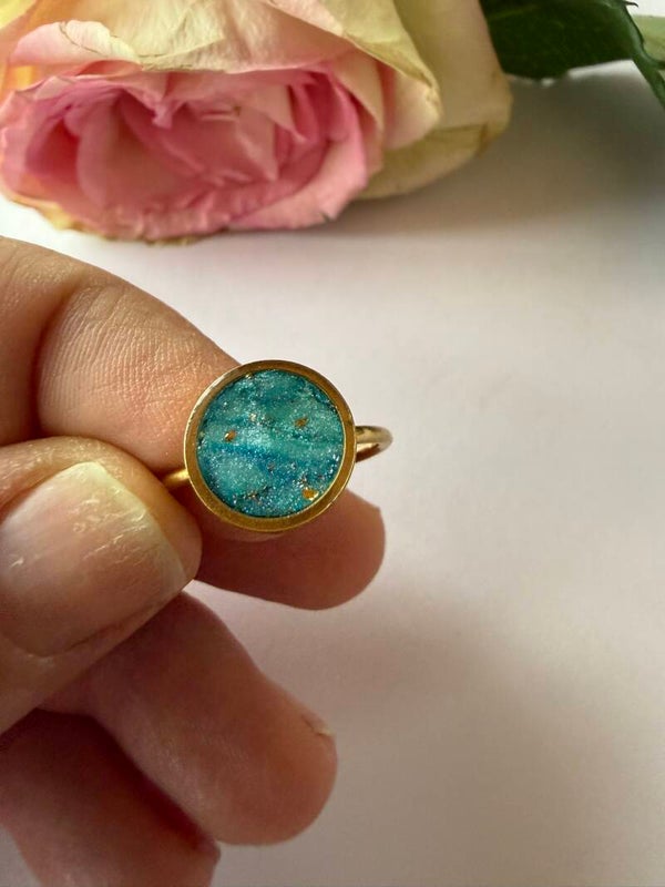 Ring rund goldfarben; türkis