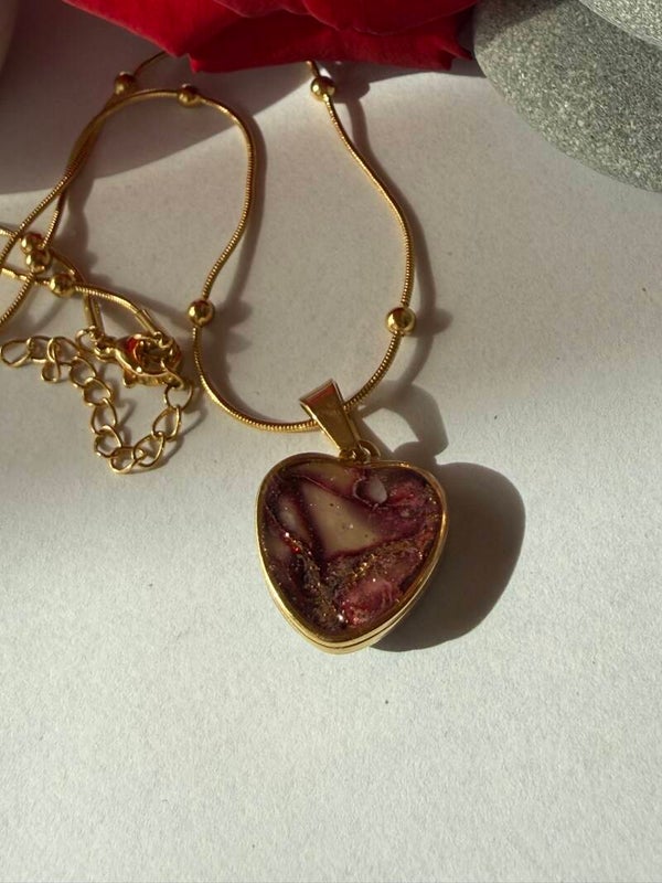 Kette; goldfarben; Herzform mit Wendeanhänger